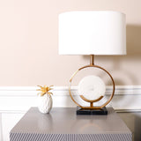 Pasargad Sphere Collection White Circular Piece of Marble and Metal Modern Table Lamp with E Bulb and White Shade- HL, On-Off Switch PMT-30199-PASARGAD