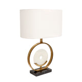 Sphere Collection White Circular Piece of Marble and Metal Modern Table Lamp with E Bulb and White Shade- HL, On-Off Switch