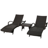 Salem Outdoor Wicker Adjustable Chaise Lounge with Arms w/ table Noble House