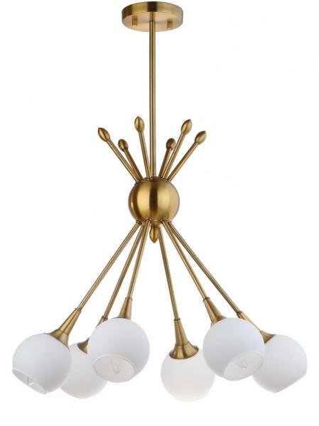 Safavieh Justine Pendant Adjustable 6 Light 22" Brass Gold White Glass Metal PND4002A 889048325234