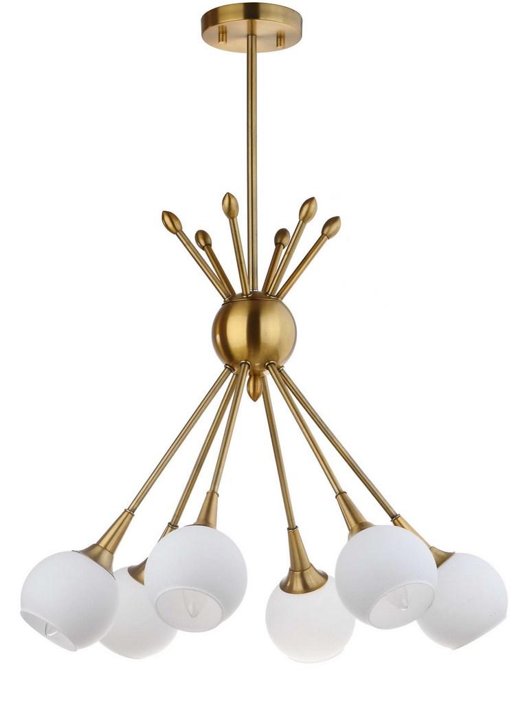 Safavieh Justine Pendant Adjustable 6 Light 22" Brass Gold White Glass Metal PND4002A 889048325234