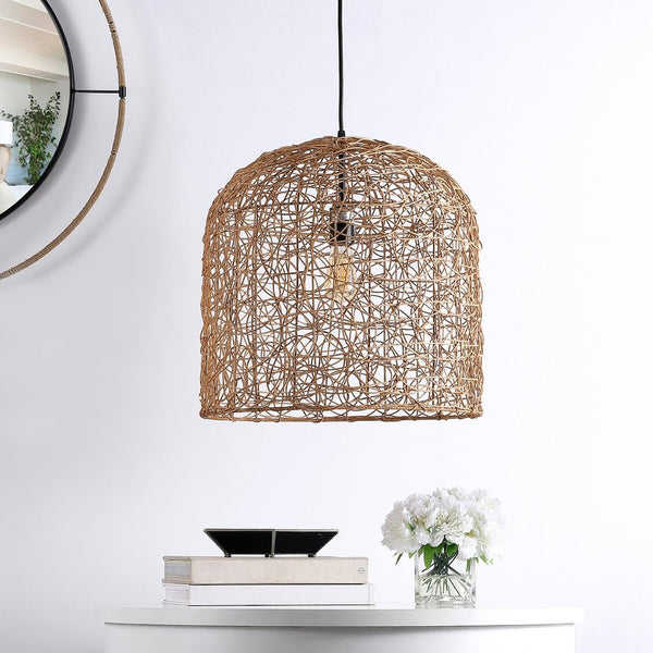 Bianco Pendant Light - Coastal Natural Rattan Design with Elegant White Shade for Eclectic Decor
