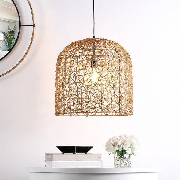 Bianco Pendant Light - Coastal Natural Rattan Design with Elegant White Shade for Eclectic Decor