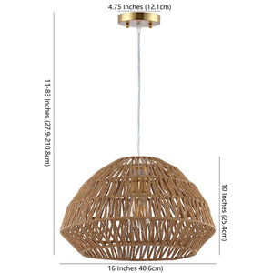 Niamh Pendant Light - Natural Rattan Dome Lamp with Brass Finish for Coastal Chic Home Decor