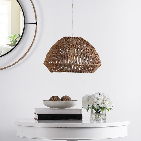 Niamh Pendant Light - Natural Rattan Dome Lamp with Brass Finish for Coastal Chic Home Decor