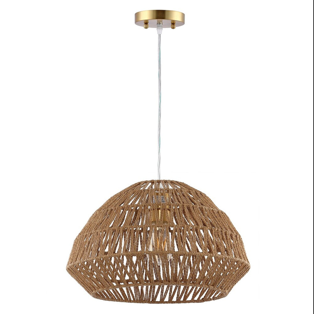 Niamh Pendant Light - Natural Rattan Dome Lamp with Brass Finish for Coastal Chic Home Decor