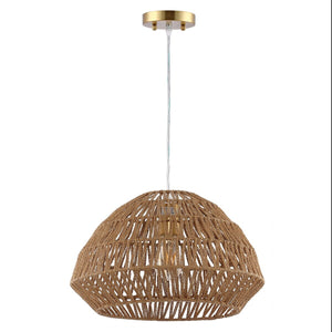 Niamh Pendant Light - Natural Rattan Dome Lamp with Brass Finish for Coastal Chic Home Decor