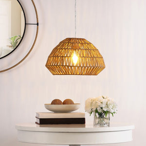 Niamh Pendant Light - Natural Rattan Dome Lamp with Brass Finish for Coastal Chic Home Decor