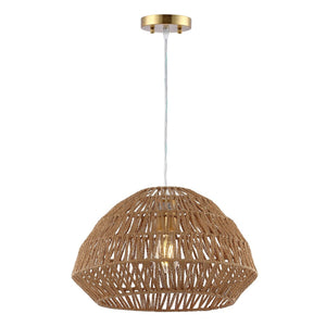 Niamh Pendant Light - Natural Rattan Dome Lamp with Brass Finish for Coastal Chic Home Decor