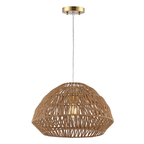 Niamh Pendant Light - Natural Rattan Dome Lamp with Brass Finish for Coastal Chic Home Decor