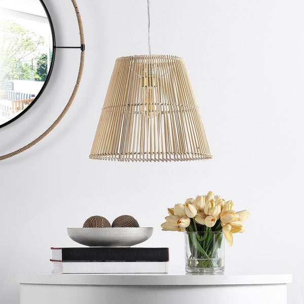 Senya Pendant - Tropical Rattan Drum Shade Light, Modern Warm Glow for Contemporary Interiors