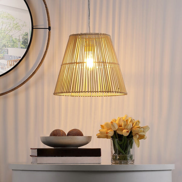 Senya Pendant - Tropical Rattan Drum Shade Light, Modern Warm Glow for Contemporary Interiors