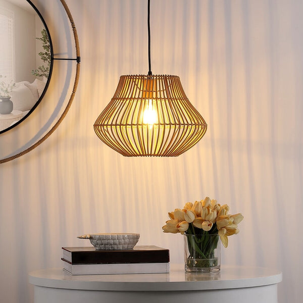 Alcedo Pendant Light - Natural Rattan with Coastal Charm and Retro Bulb for Tropical Tranquility