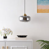 Safavieh Edge, 11 Inch, Smoke Grey/Brass, Glass/Iron Pendant Smoke Grey / Brass Glass PND4144A