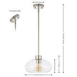 Safavieh Wessley, 11 Inch, Clear/Nickel, Glass/Iron Pendant Clear / Nickel Glass PND4152A