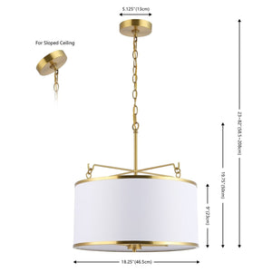 Safavieh Perzeta, 3 Light, 18.25 Inch, Brass/White, Iron/Fabric Extendable Pendant Brass / White PND4158A