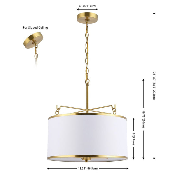 Safavieh Perzeta, 3 Light, 18.25 Inch, Brass/White, Iron/Fabric Extendable Pendant Brass / White PND4158A