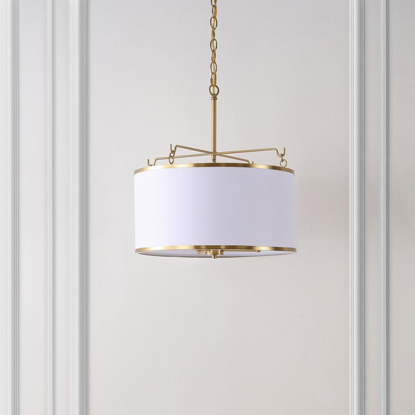 Safavieh Perzeta, 3 Light, 18.25 Inch, Brass/White, Iron/Fabric Extendable Pendant Brass / White PND4158A