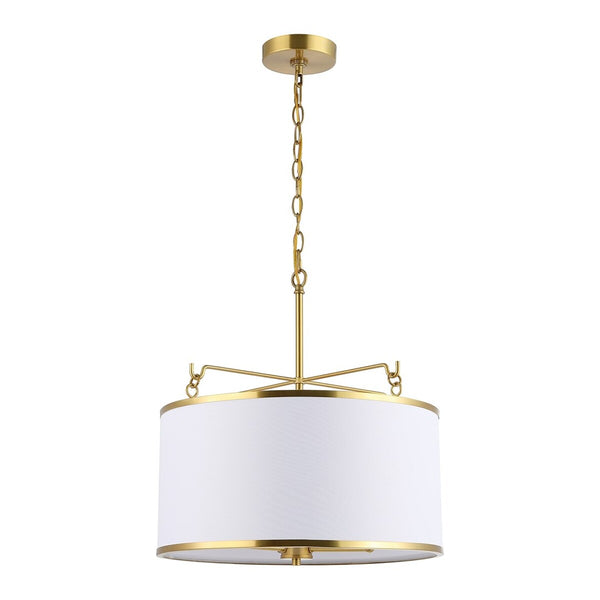 Safavieh Perzeta, 3 Light, 18.25 Inch, Brass/White, Iron/Fabric Extendable Pendant Brass / White PND4158A