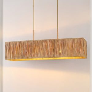 Safavieh Amangiri, 5 Light, 11.75 Inch, Light Natural/Gold, Paper Lafite Grass/Iron Extendable Pendant Natural / Gold Paper PND4188A