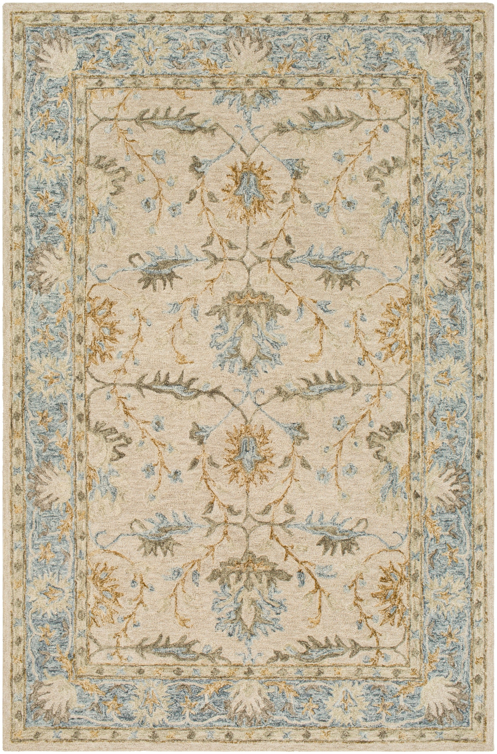 Panipat PNP-2308 Traditional Wool Rug PNP2308-912 Light Gray, Charcoal, Pale Blue, Khaki, Dark Brown, Olive, Mustard, Wheat 100% Wool 9' x 12'