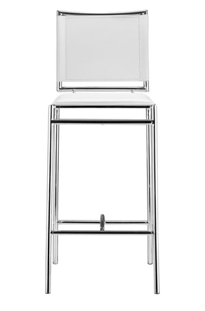 Zuo Modern Soar 100% Polyurethane, Plywood, Steel Modern Commercial Grade Barstool Set - Set of 2 White, Chrome 100% Polyurethane, Plywood, Steel