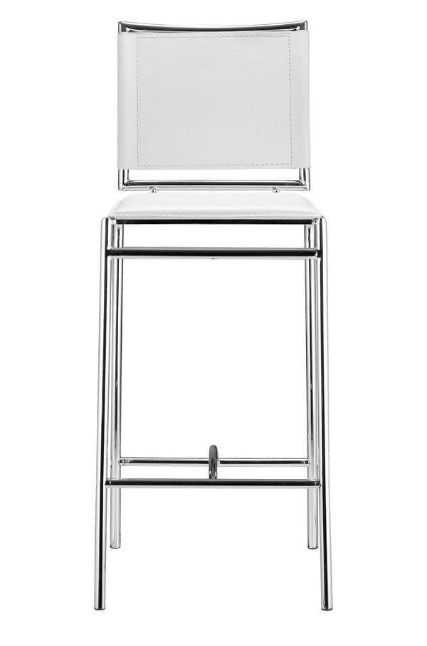 Zuo Modern Soar 100% Polyurethane, Plywood, Steel Modern Commercial Grade Barstool Set - Set of 2 White, Chrome 100% Polyurethane, Plywood, Steel