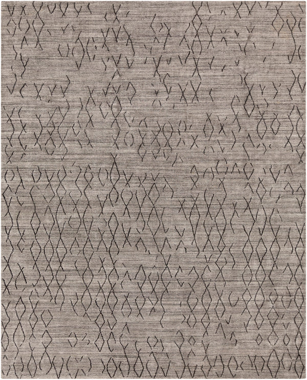 Pokhara POK-2301 Global Viscose, Wool Rug POK2301-69 Medium Gray, Charcoal, Black 75% Viscose, 25% Wool 6' x 9'