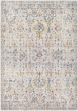 Porto POO-2304 Traditional Polyester, Polypropylene Rug POO2304-710102 White, Light Gray, Dark Blue, Denim, Taupe, Mustard, Burnt Orange 50% Polyester, 50% Polypropylene 7'10" x 10'2"