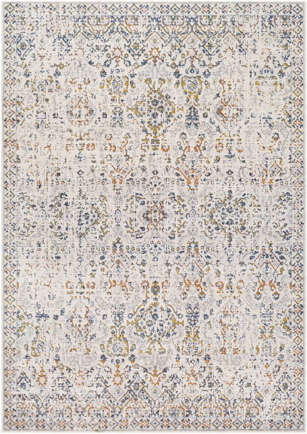 Porto POO-2304 Traditional Polyester, Polypropylene Rug POO2304-710102 White, Light Gray, Dark Blue, Denim, Taupe, Mustard, Burnt Orange 50% Polyester, 50% Polypropylene 7'10" x 10'2"