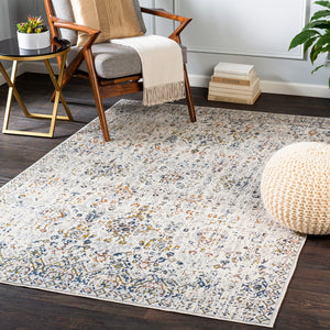 Porto POO-2304 Traditional Polyester, Polypropylene Rug POO2304-710102 White, Light Gray, Dark Blue, Denim, Taupe, Mustard, Burnt Orange 50% Polyester, 50% Polypropylene 7'10" x 10'2"