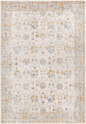 Porto POO-2318 Traditional Polyester, Polypropylene Rug POO2318-710102 White, Light Gray, Dark Blue, Denim, Mustard, Taupe, Burnt Orange 50% Polyester, 50% Polypropylene 7'10" x 10'2"