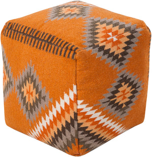 Kilim POUF-200 Rustic Wool, Polyester/Polyfill, Cotton Pouf POUF-200 Burnt Orange, Olive, Tan, Ivory, Camel 100% Wool, 100% Polyester/Polyfill, 100% Cotton 18"H x 18"W x 18"D