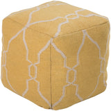 Fallon POUF-22 Rustic Wool, Polyester/Polyfill, Cotton Pouf POUF-22 Bright Yellow, Cream 100% Wool, 100% Polyester/Polyfill, 100% Cotton 18"H x 18"W x 18"D