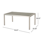 Noble House Cape Coral Outdoor Modern Aluminum Picnic Dining Set with Dining Benches, Gray and Silver