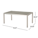 Noble House Cape Coral Outdoor Modern Aluminum and Faux Wood 6 Seater Dining Set, Gray and Silver