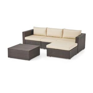 Santa Rosa Outdoor 3 Seater Wicker Couch Set with Aluminum Frame and Storage Coffee Table, Multibrown and Beige Noble House