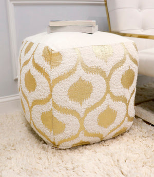 Pasargad Pasargad Grand Canyon Cotton Pouf, Gold Foiled (Gold/Ivory, ) PPF-167-1-PASARGAD