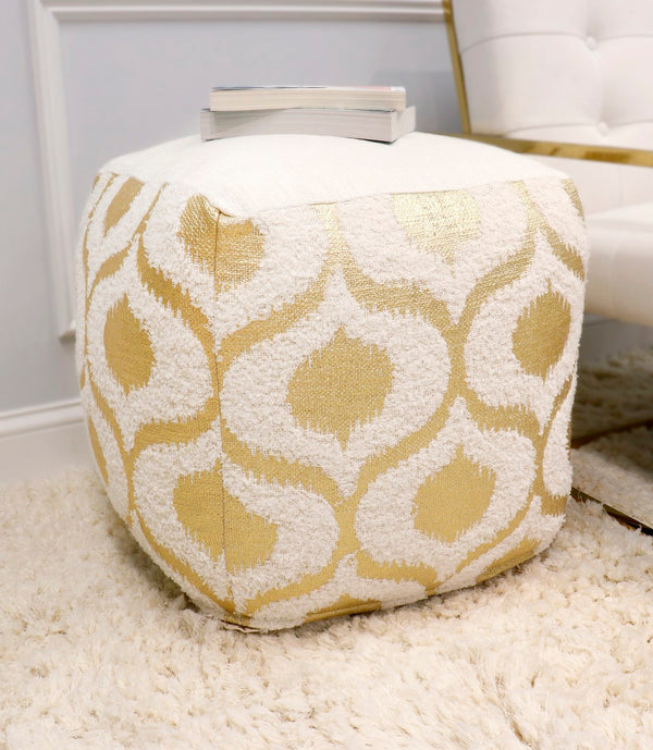 Pasargad Pasargad Grand Canyon Cotton Pouf, Gold Foiled (Gold/Ivory, ) PPF-167-1-PASARGAD