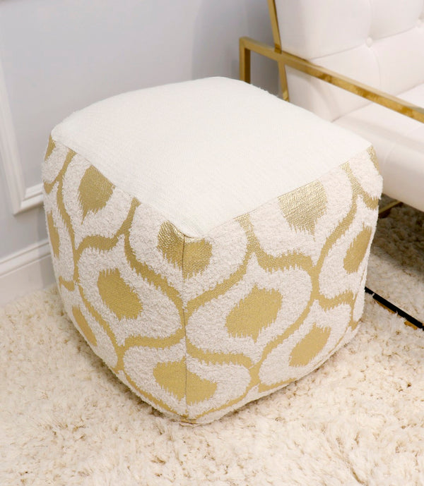 Pasargad Pasargad Grand Canyon Cotton Pouf, Gold Foiled (Gold/Ivory, ) PPF-167-1-PASARGAD