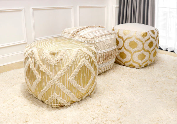 Pasargad Pasargad Grand Canyon Cotton Pouf, Gold Foiled (Gold/Ivory, ) PPF-167-1-PASARGAD