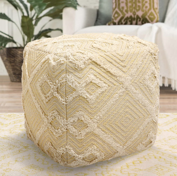 Pasargad Grandcanyon Yellow/Ivory Cotton Pouf PPF-781-1-PASARGAD