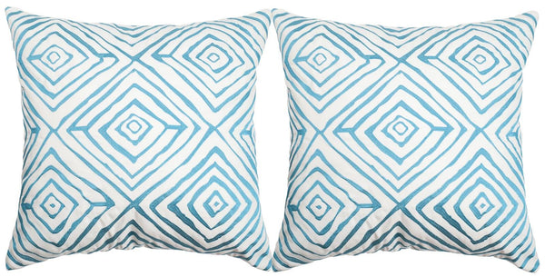 Safavieh Diamonds Five  Pillow -Set Of 2 Light Blue / Cream Embroidered Polypropelene PPL203B-2020-SET2