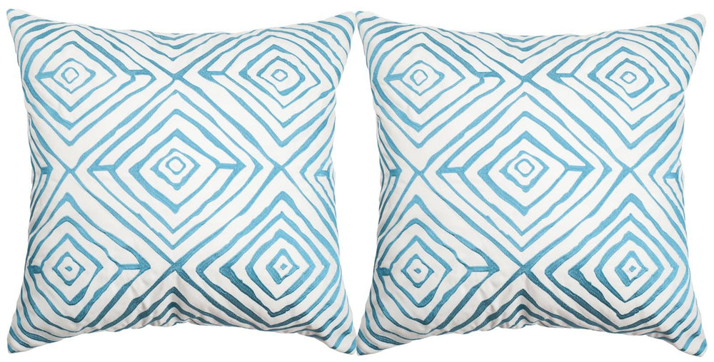 Safavieh Diamonds Five  Pillow -Set Of 2 Light Blue / Cream Embroidered Polypropelene PPL203B-2020-SET2