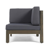 Oana Outdoor Modular Acacia Wood Sofa with Cushions, Gray and Dark Gray Noble House
