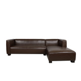 Noble House Goyette Contemporary Faux Leather 3 Seater Sofa with Chaise Lounge, Dark Brown and Dark Walnut