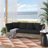 Ottavio Outdoor Acacia Wood Expandable Daybed with Water Resistant Cushions, Black and Gray Noble House