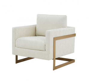 VIG Furniture Modrest Prince - Contemporary Cream Fabric + Gold Metal Accent Chair VGRHRHS-AC-255-WHT-CH VGRHRHS-AC-255-WHT-CH