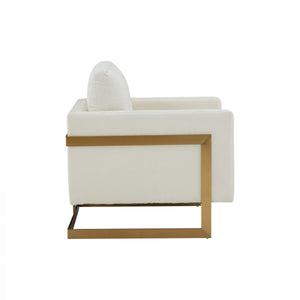 VIG Furniture Modrest Prince - Contemporary Cream Fabric + Gold Metal Accent Chair VGRHRHS-AC-255-WHT-CH VGRHRHS-AC-255-WHT-CH