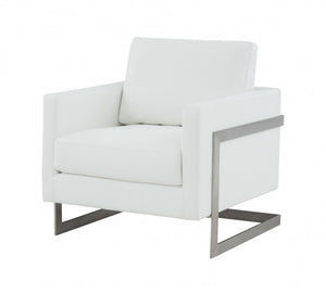VIG Furniture Modrest Prince - Contemporary White Leather + Silver Metal Accent Chair VGRHRHS-AC-256-WHT-CH VGRHRHS-AC-256-WHT-CH